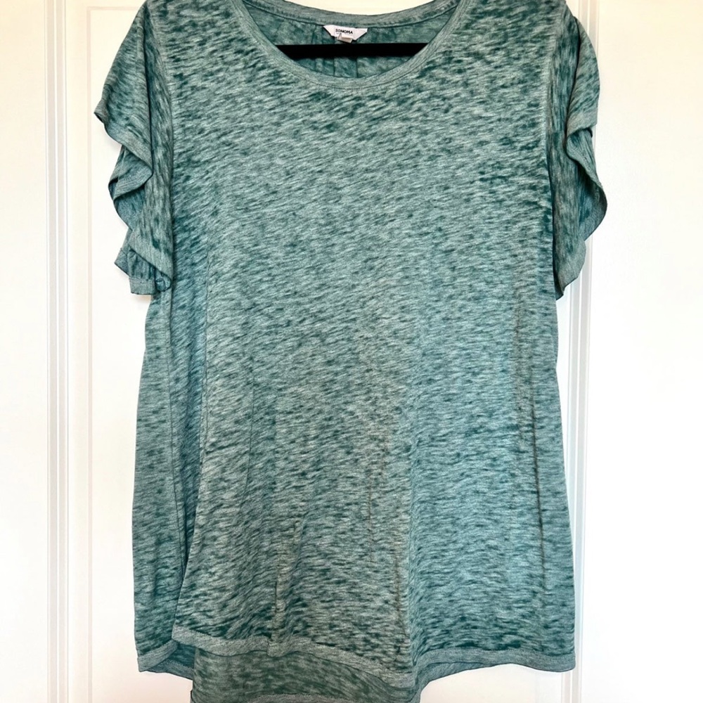 Heathered Aqua Tee with Flowy Sleeves